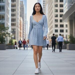 Lulus Blue Floral Back-Out Mini Dress Sz Large Balloon Sleeves